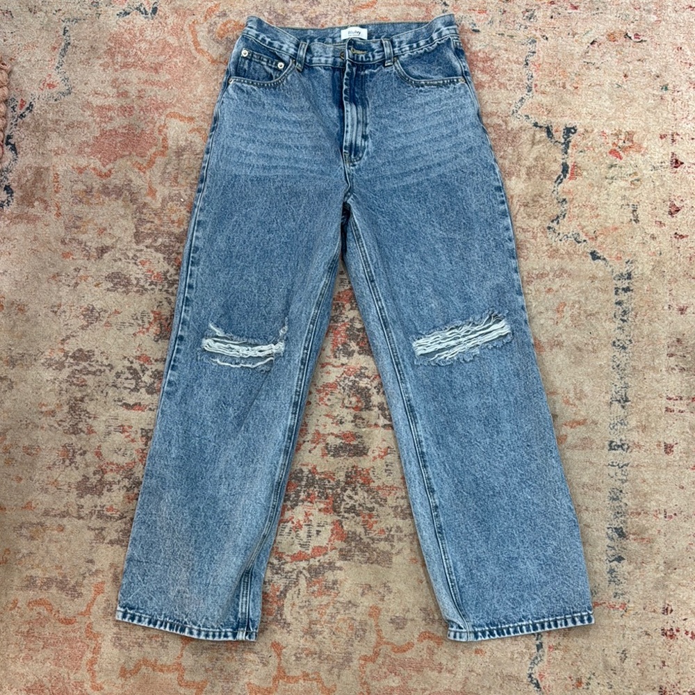 Distressed Blue Denim Jeans straight leg size medium
